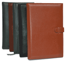 black, camel, green and tan leather journals